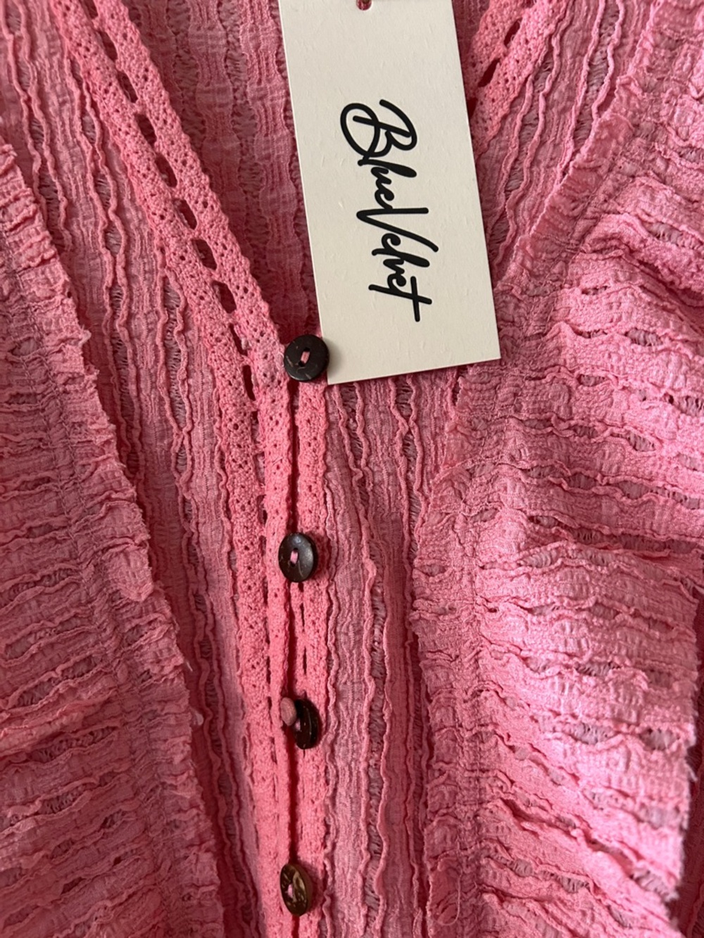 Blue Velvet Pink Ruffle-Trim Button Cardigan - Picture 3 of 3